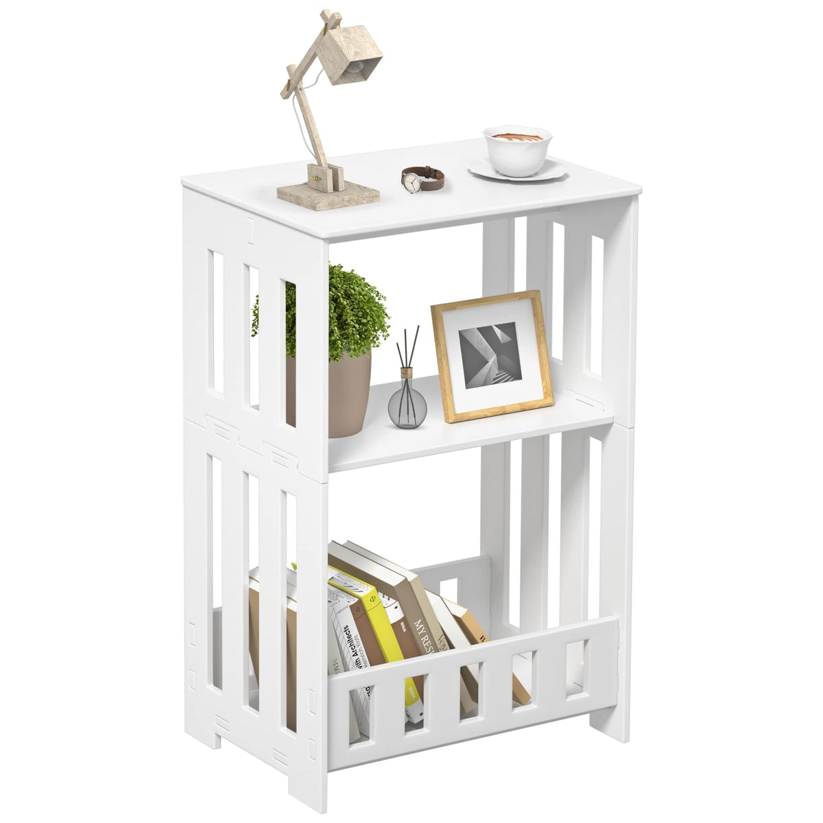 Hayofamy 3-tier side table with narrow front view for small spaces.