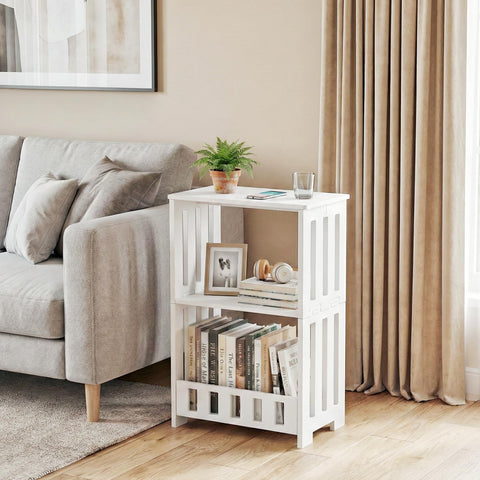 Hayofamy bedside end table, assembled and ready for a compact bedroom.