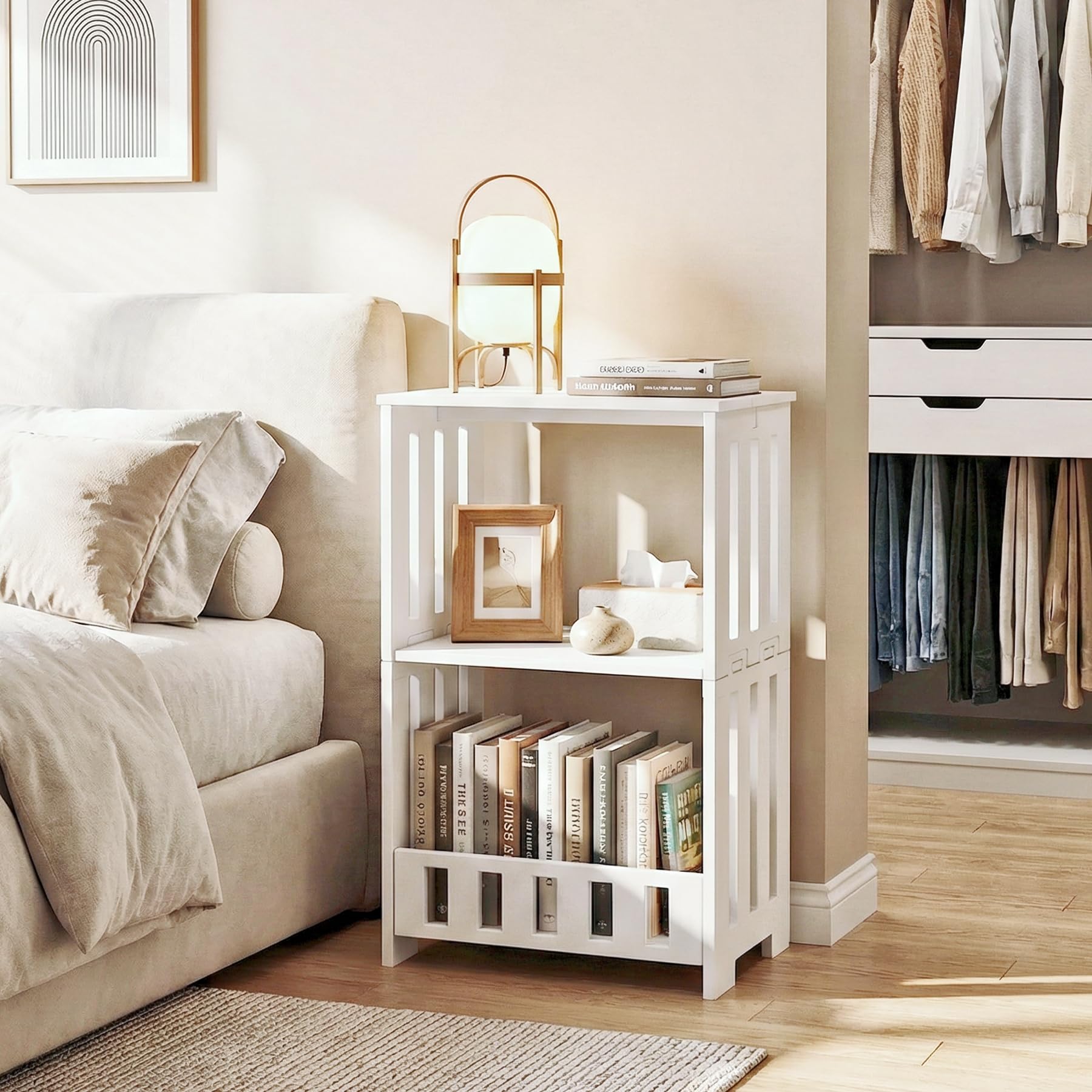 Hayofamy white side table top surface for lamp and decor.