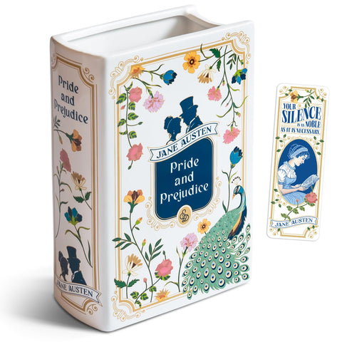 Hazel & Harold's Pride and Prejudice book vase with cover artwork for elegant decor