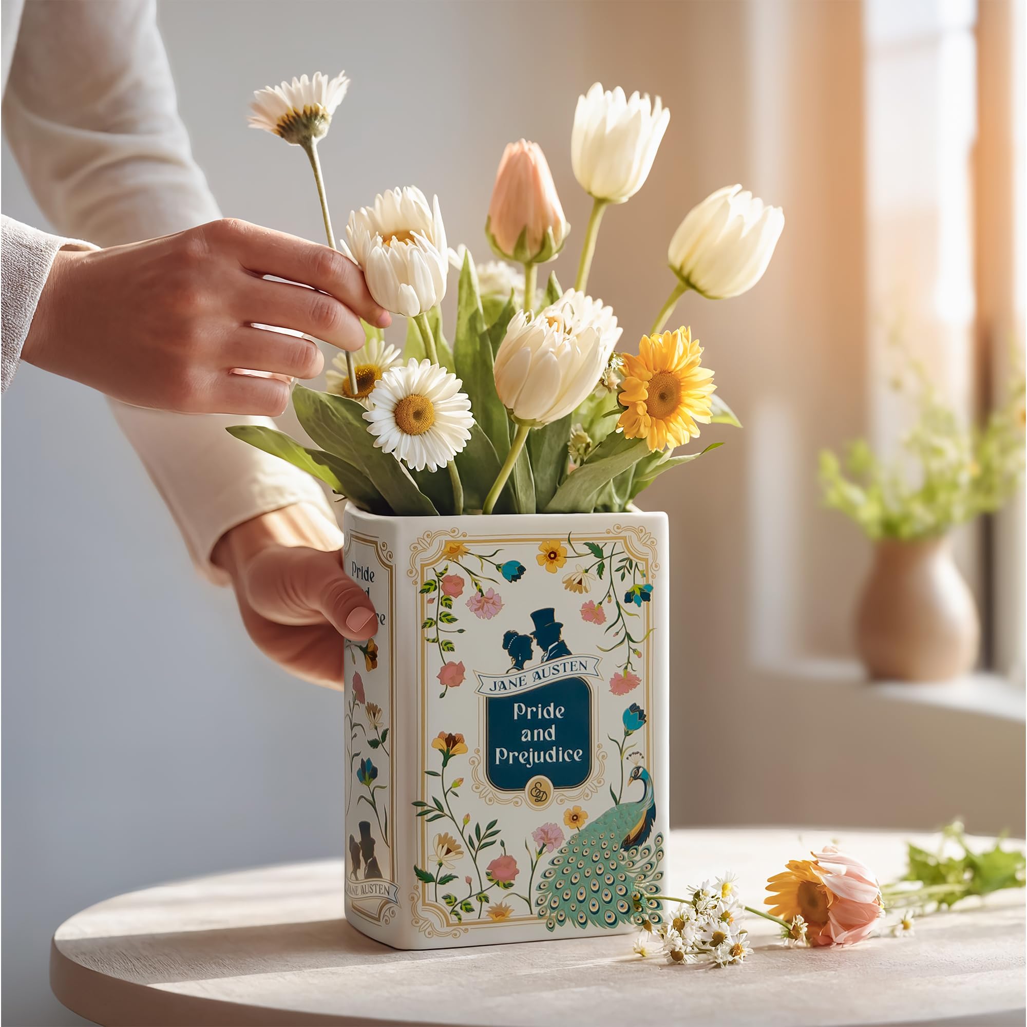 Hazel & Harold's Pride and Prejudice vase arrives in a gift box—great for gifting