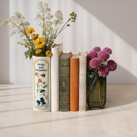 Hazel & Harold's Pride and Prejudice vase compact 8.2 x 5.2 x 2.7 inches footprint