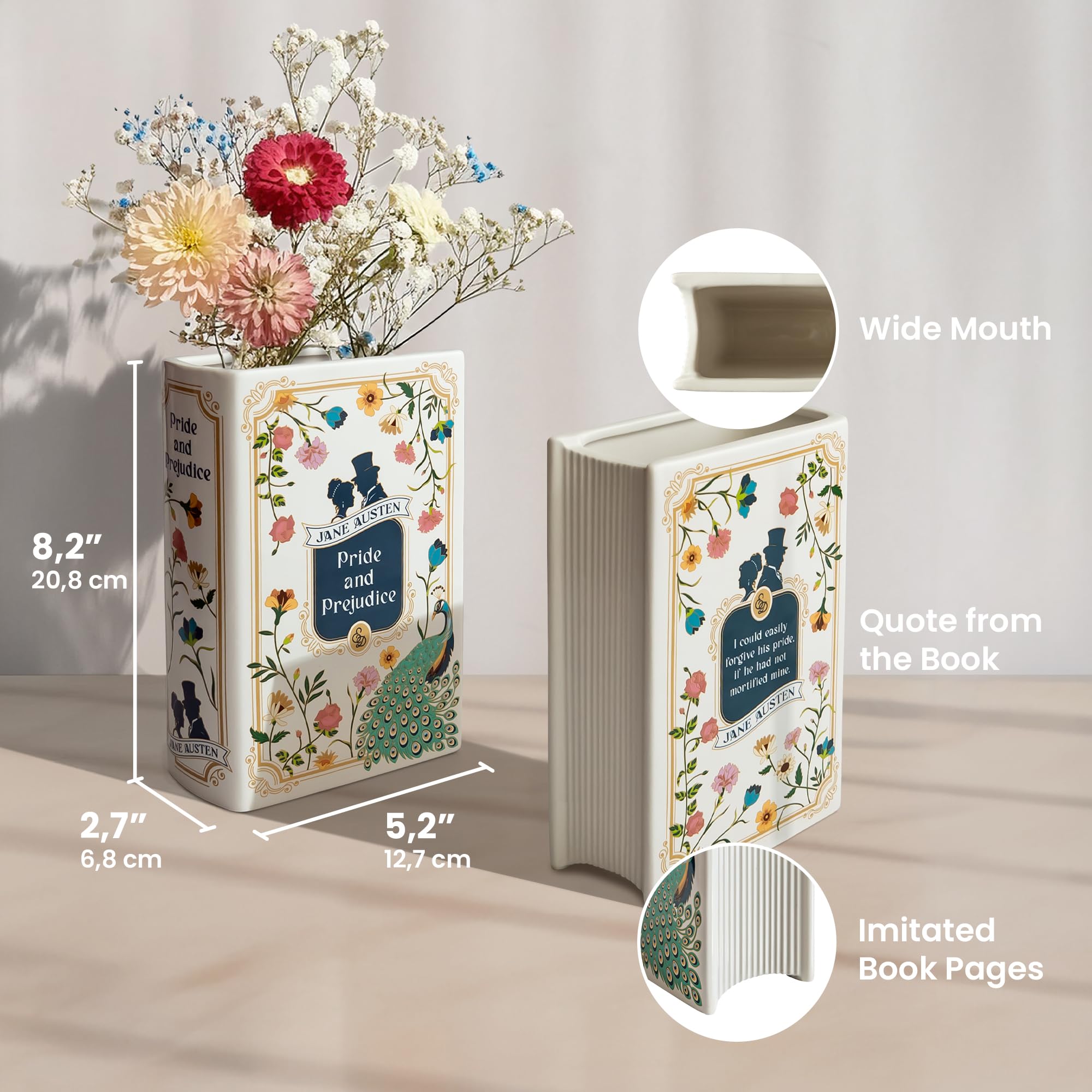 Hazel & Harold's Pride and Prejudice vase has real book-size feel with ribbed page detailing