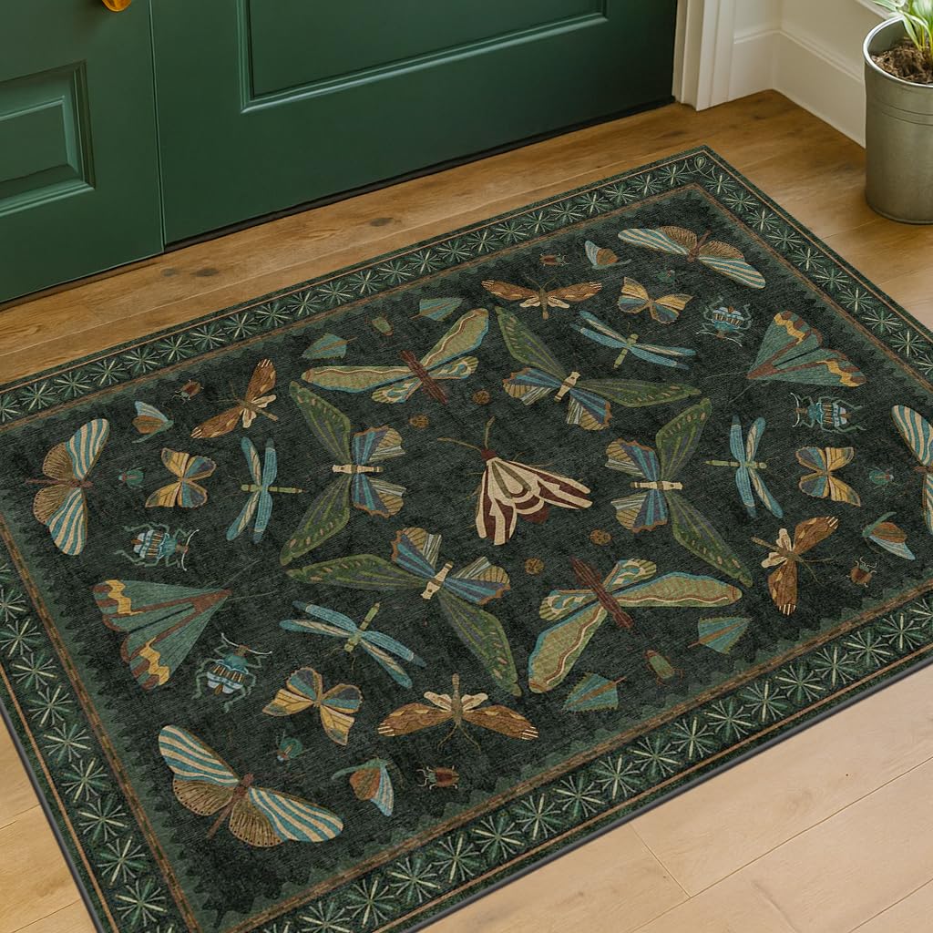 Hazo Haus 2x3 entryway rug in dark green, durable and easy-care for busy foyers.