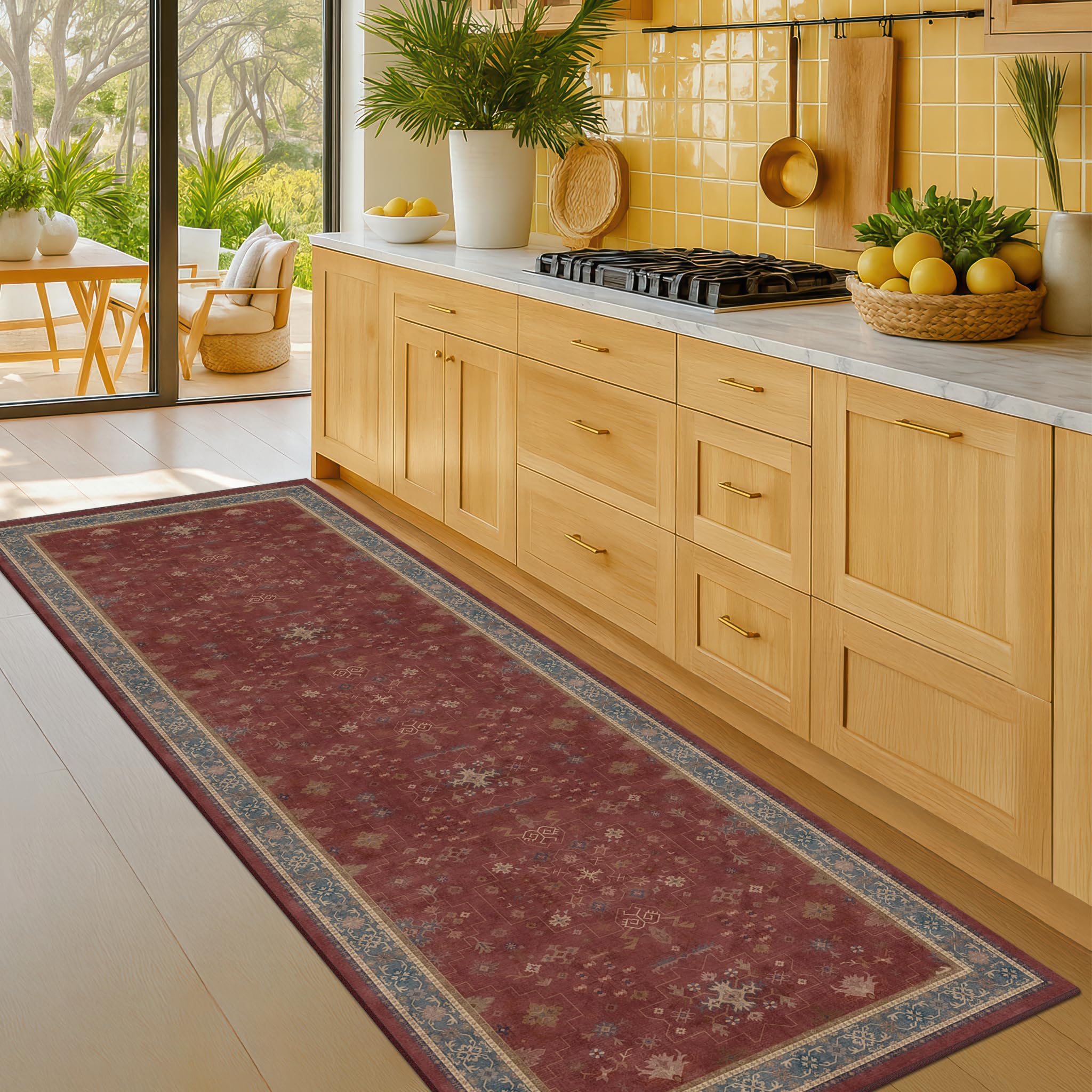 Hazo Haus 2x6 Turkish kitchen runner with non-slip backing ideal for busy hallways.