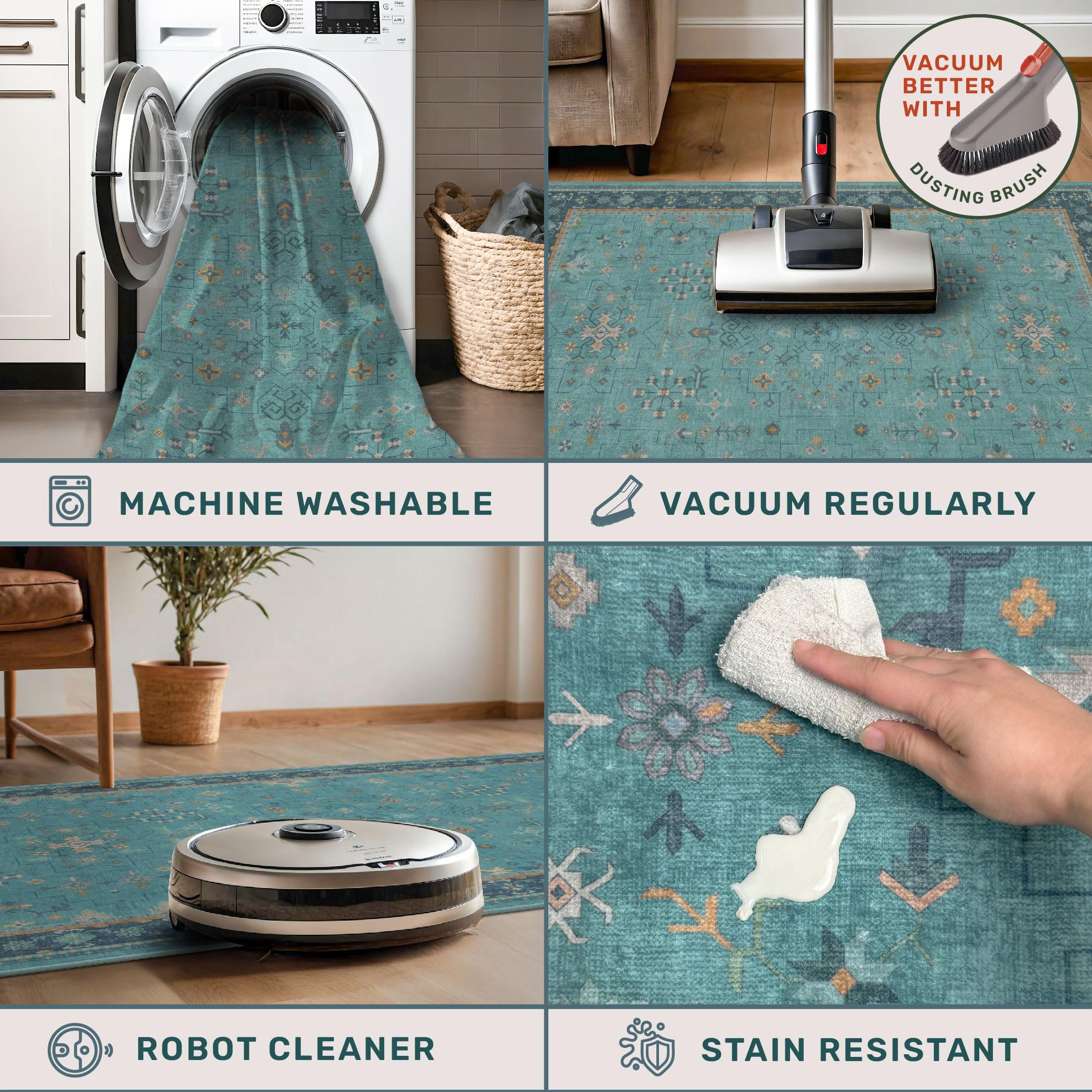 Hazo Haus teal bathroom rug with soft texture and easy care.