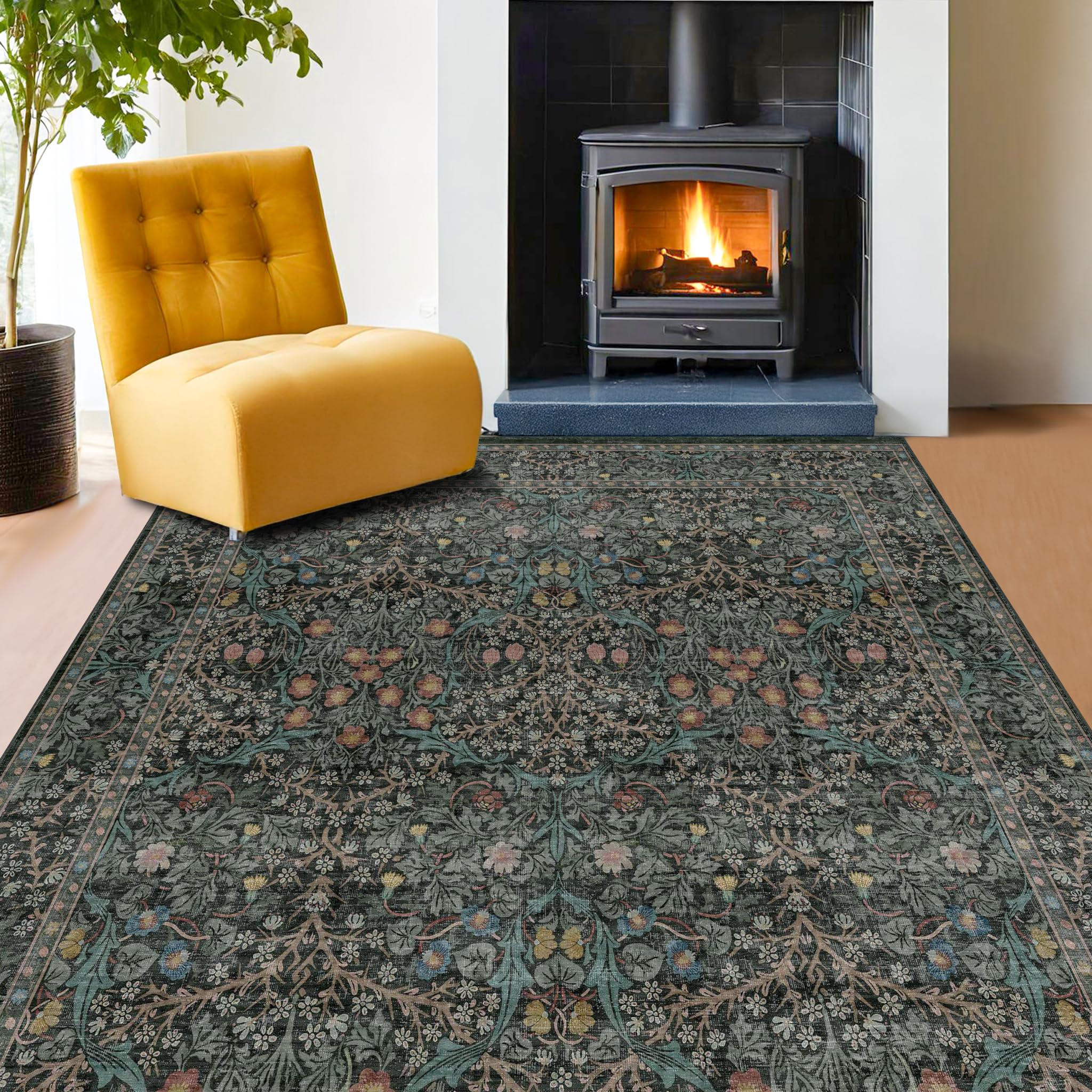 Hazo Haus bedroom rug in washable dark green for quick cleanups.