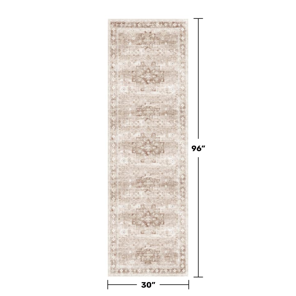 Hazo Haus beige washable kitchen runner wide shot highlights easy cleaning and kitchen comfort.