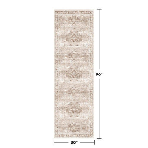 Hazo Haus beige washable kitchen runner wide shot highlights easy cleaning and kitchen comfort.