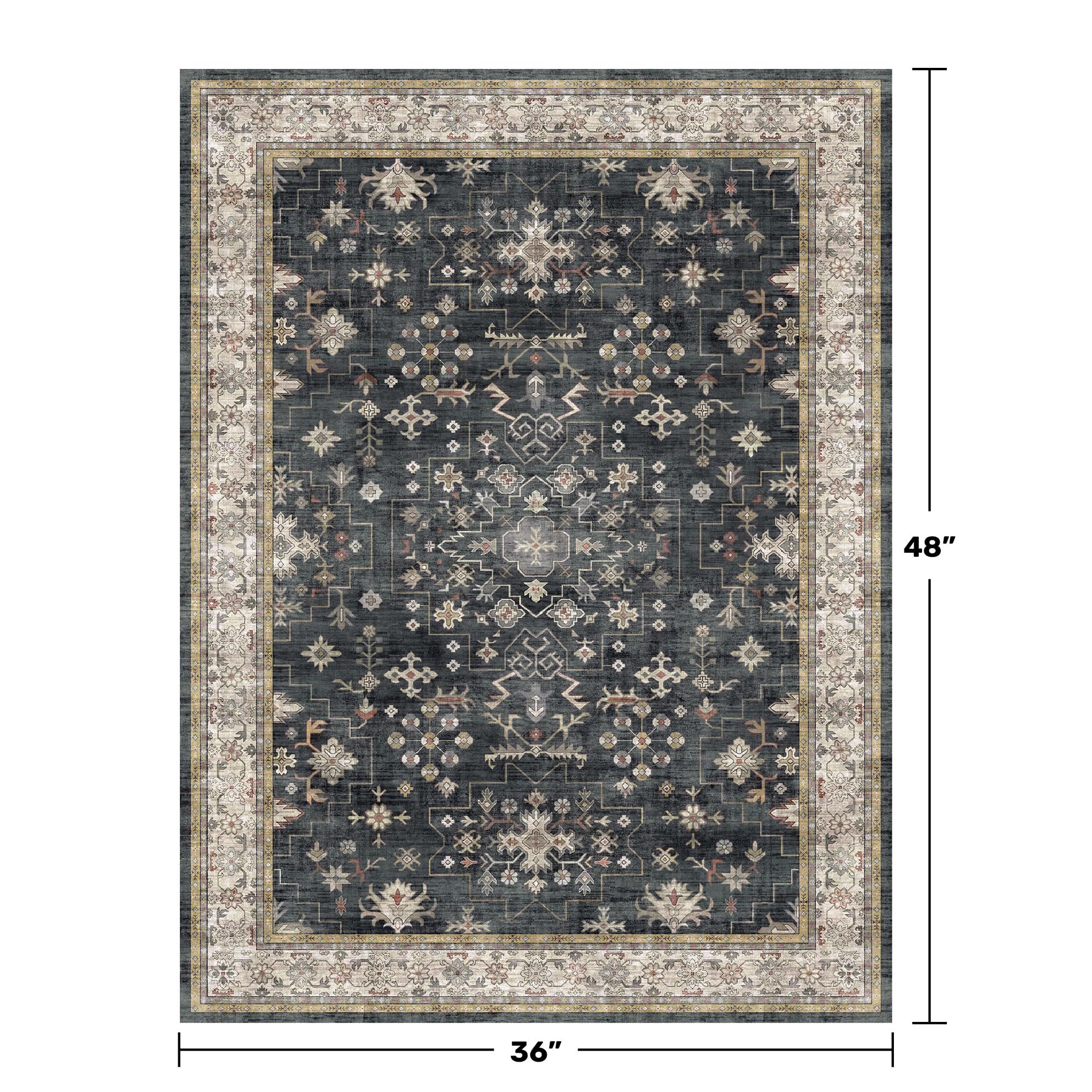 Hazo Haus Black Boho Entry Rug in kitchen area with stylish protective surface.