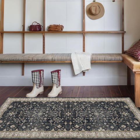 Hazo Haus black entryway 2x5 runner in a busy foyer for durable high-traffic use