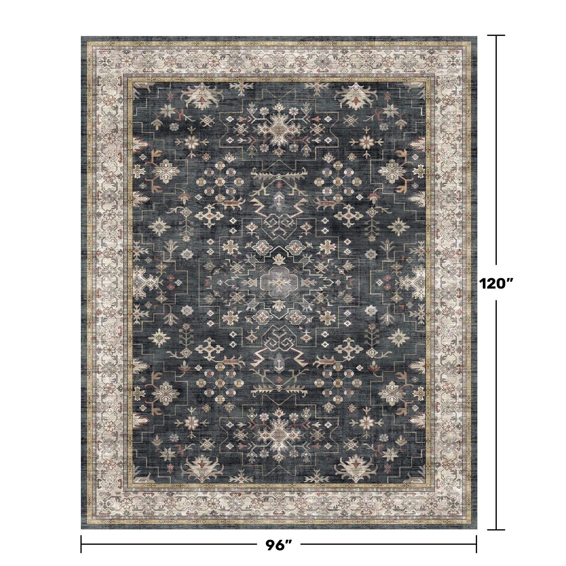 Close-up of distressed tribal texture in charcoal, beige, and ivory.