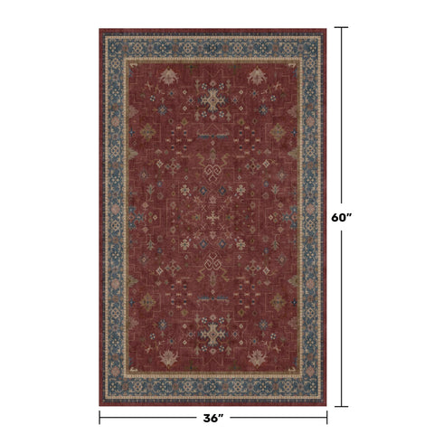 Hazo Haus bohemian red geometric medallion rug adds warmth to living rooms.
