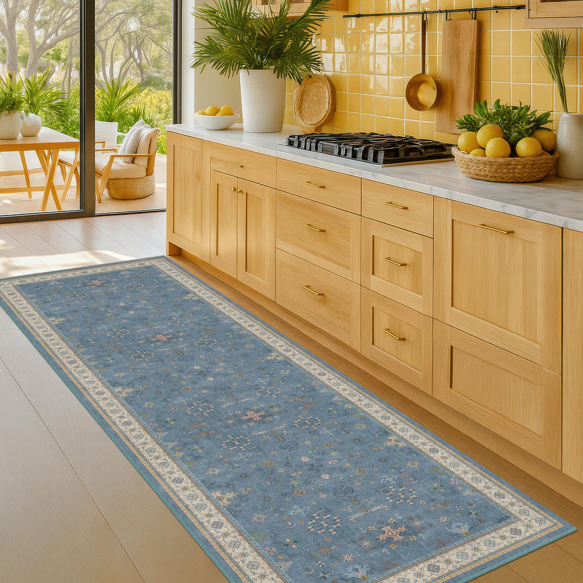 Hazo Haus boho 2x6 non-slip runner in light blue for entryways