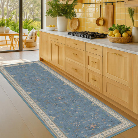 Hazo Haus boho 2x6 non-slip runner in light blue for entryways
