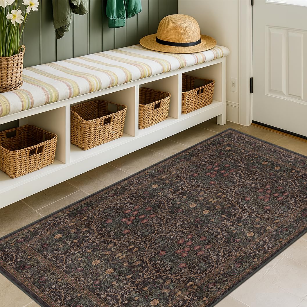 Hazo Haus boho dark brown 3x5 entryway rug adds moody inviting tones to entryways