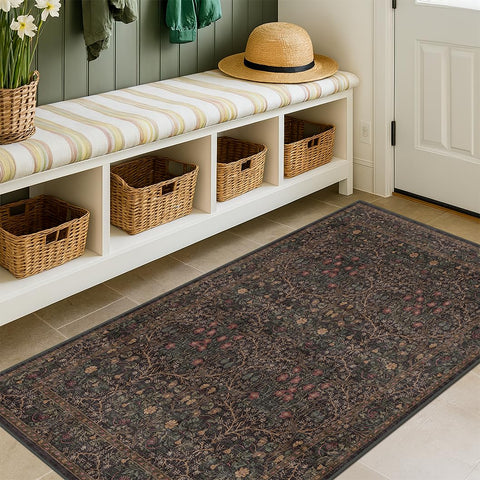 Hazo Haus boho dark brown 3x5 entryway rug adds moody inviting tones to entryways