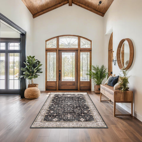 Hazo Haus Boho-tonal rug under dining table for warm, inviting tablescapes.