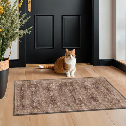 Hazo Haus brown 2x4 entryway runner with non-slip backing for busy foyers