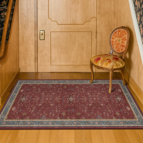 Hazo Haus Burgundy 2x4 rug featuring deep burgundy border and cream accents