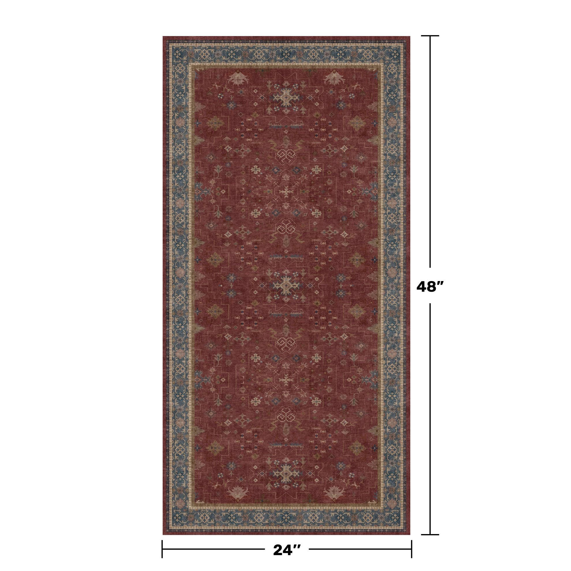 Hazo Haus Burgundy 2x4 rug close-up shows rich burgundy tones and vintage-inspired floral motifs