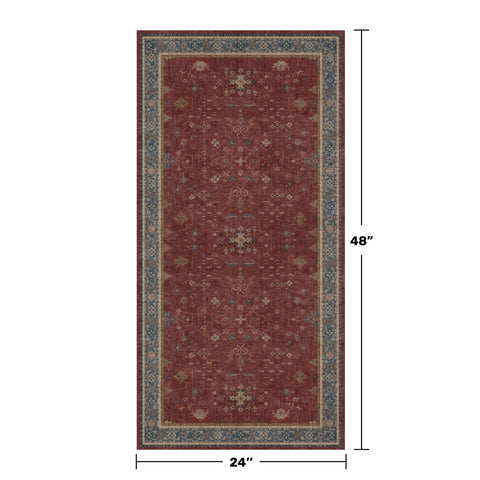 Hazo Haus Burgundy 2x4 rug close-up shows rich burgundy tones and vintage-inspired floral motifs