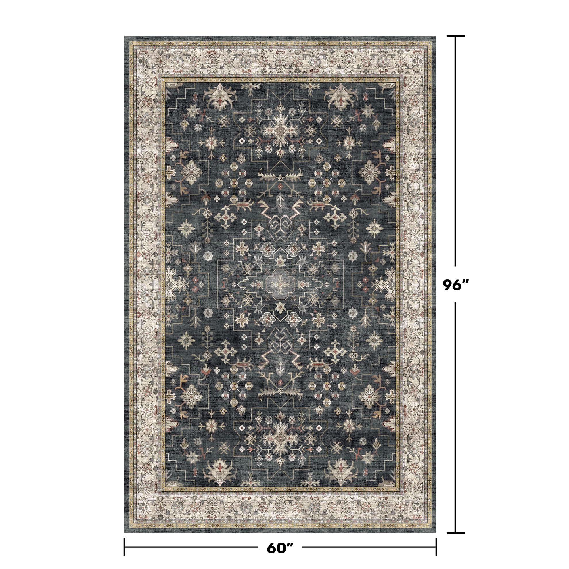Hazo Haus Charcoal Pattern Rug detail highlighting distressed tribal motif for entryways.
