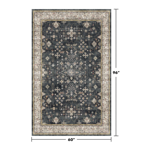 Hazo Haus Charcoal Pattern Rug detail highlighting distressed tribal motif for entryways.