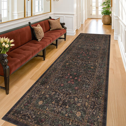 Hazo Haus Dark Brown Runner Rug in hallway adds warm, timeless charm.