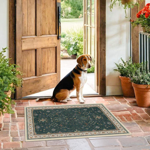 Hazo Haus dark green 2x3 door mat being machine washed for quick refresh.