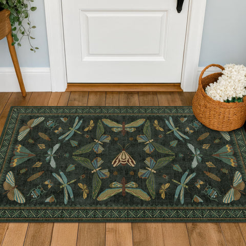 Hazo Haus dark green 2x4 entry rug with non slip backing for safety