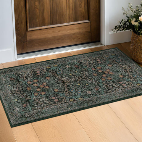 Hazo Haus dark green 2x4 rug runner with botanical design for entryways.