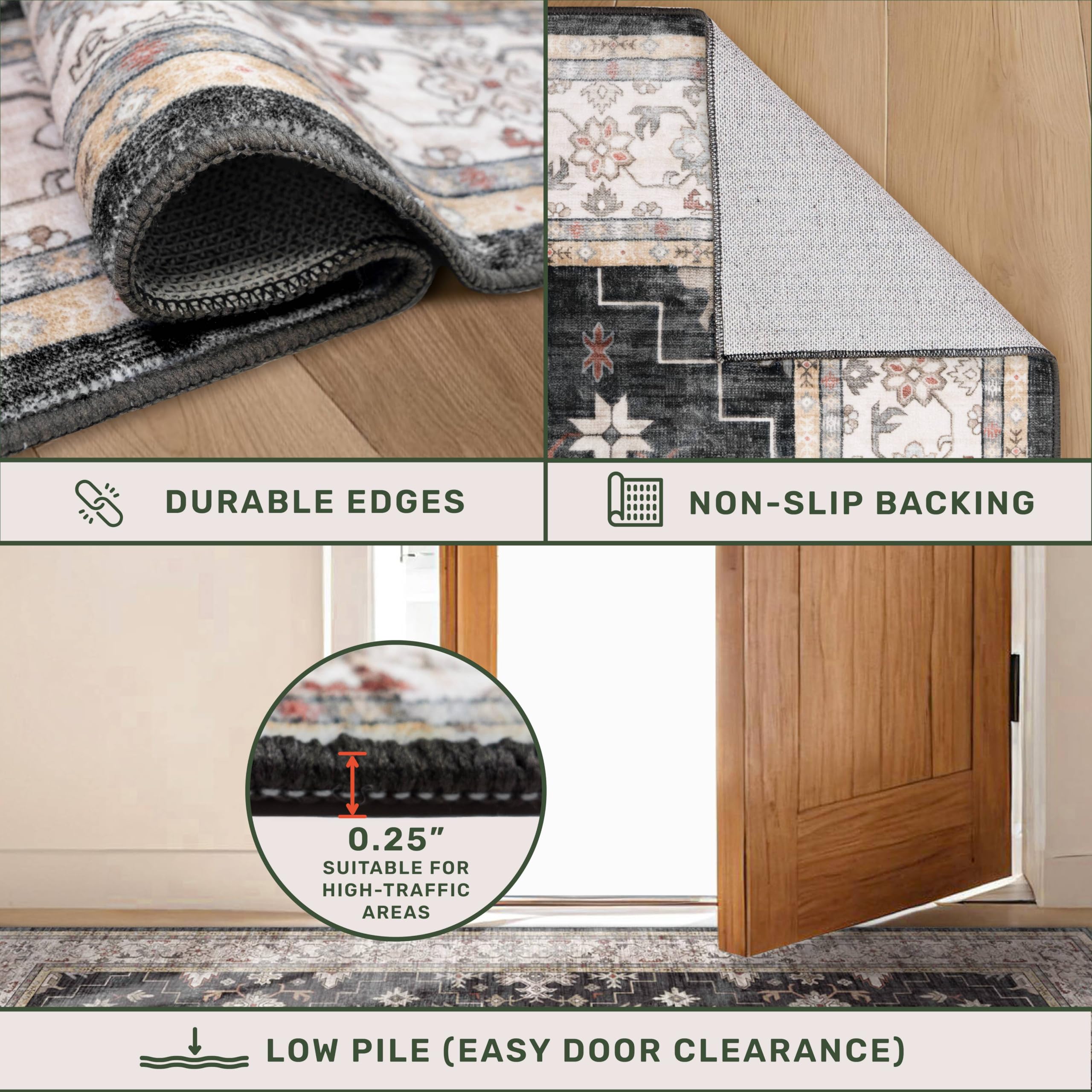 Hazo Haus dark washable long runner dining hall shows pet-friendly low-pile surface for daily traffic.