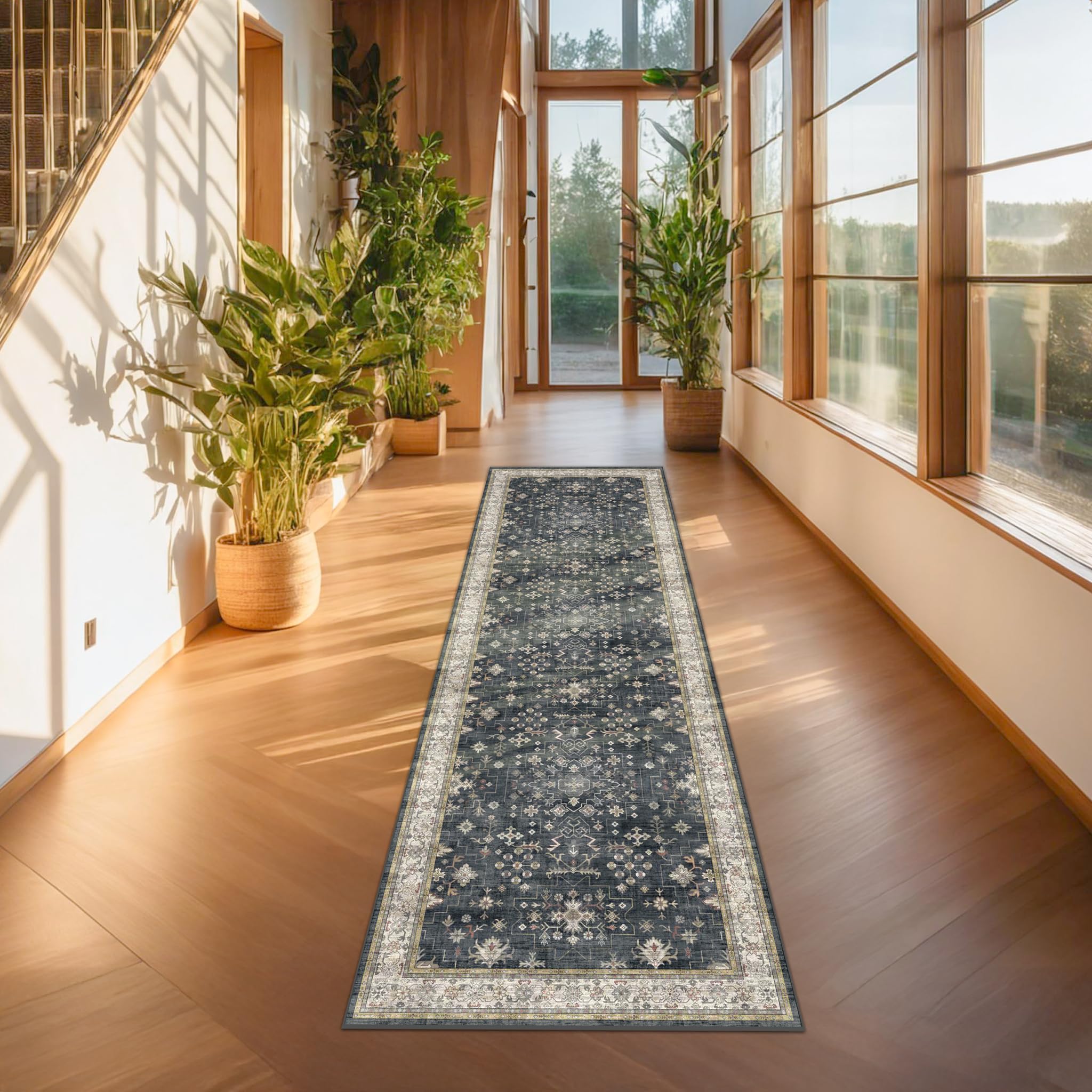 Hazo Haus dark washable long runner pet-friendly texture ideal for families with kids and pets.