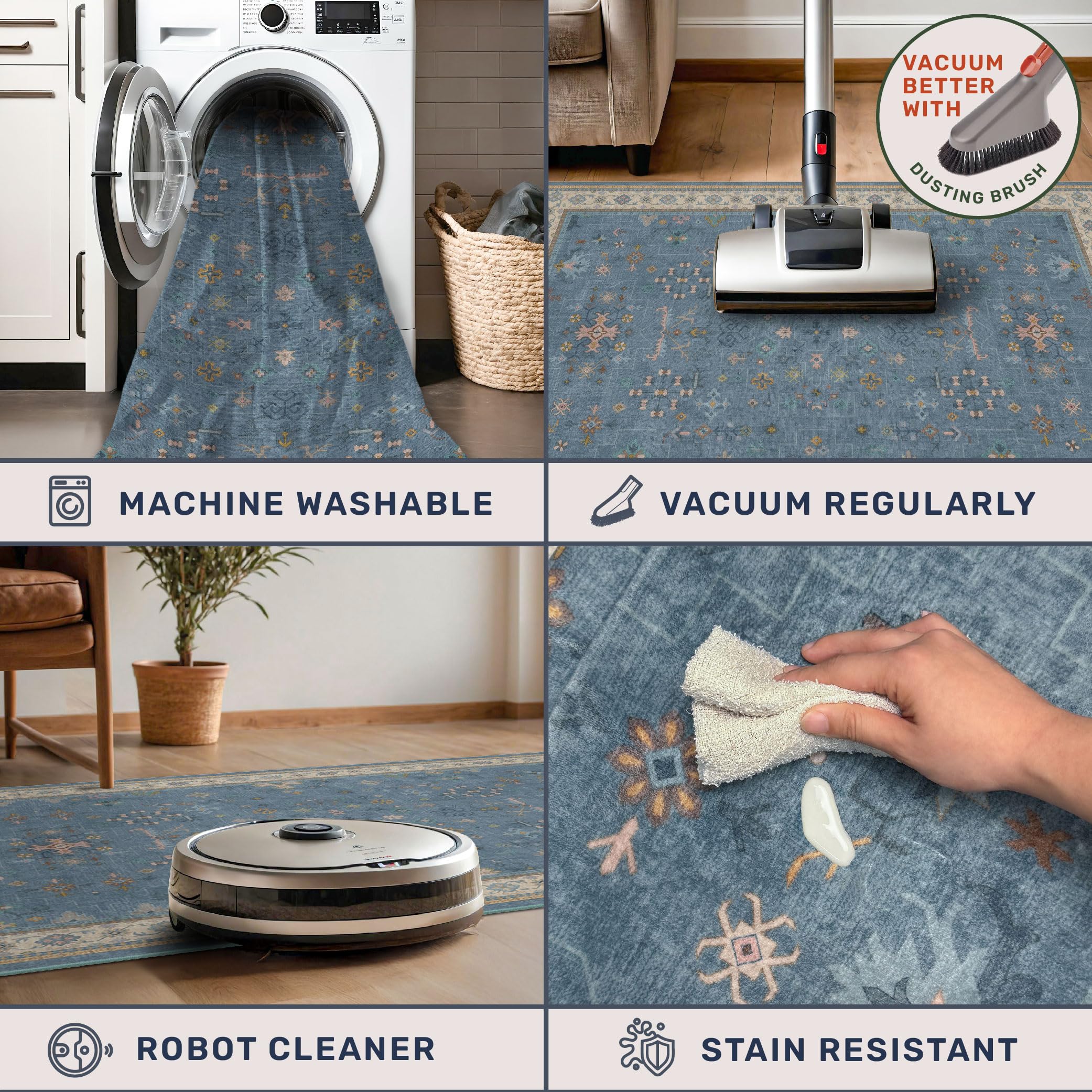 Hazo Haus distressed blue medallion pattern adds vintage charm.