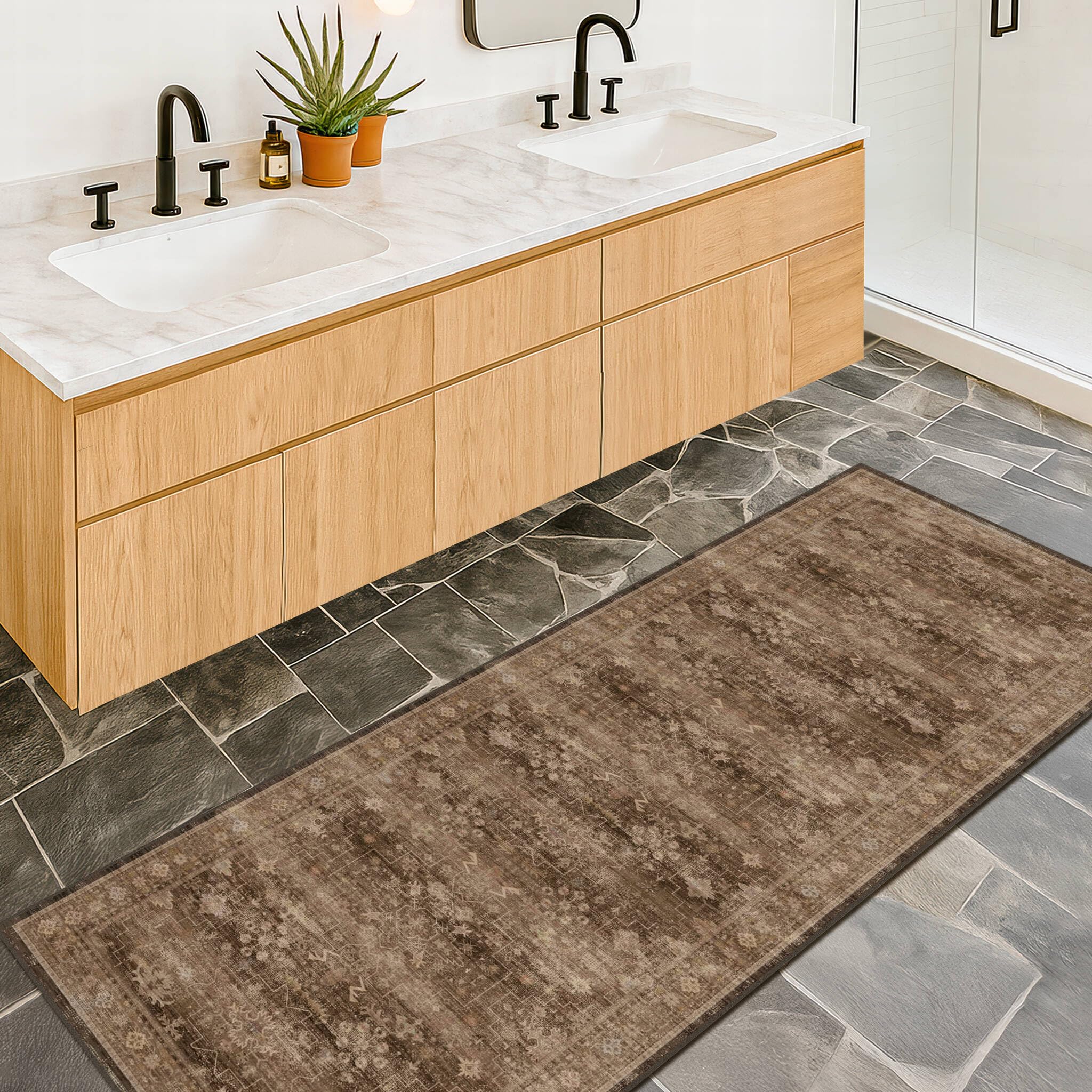 Hazo Haus durable entryway rug withstands busy household traffic.