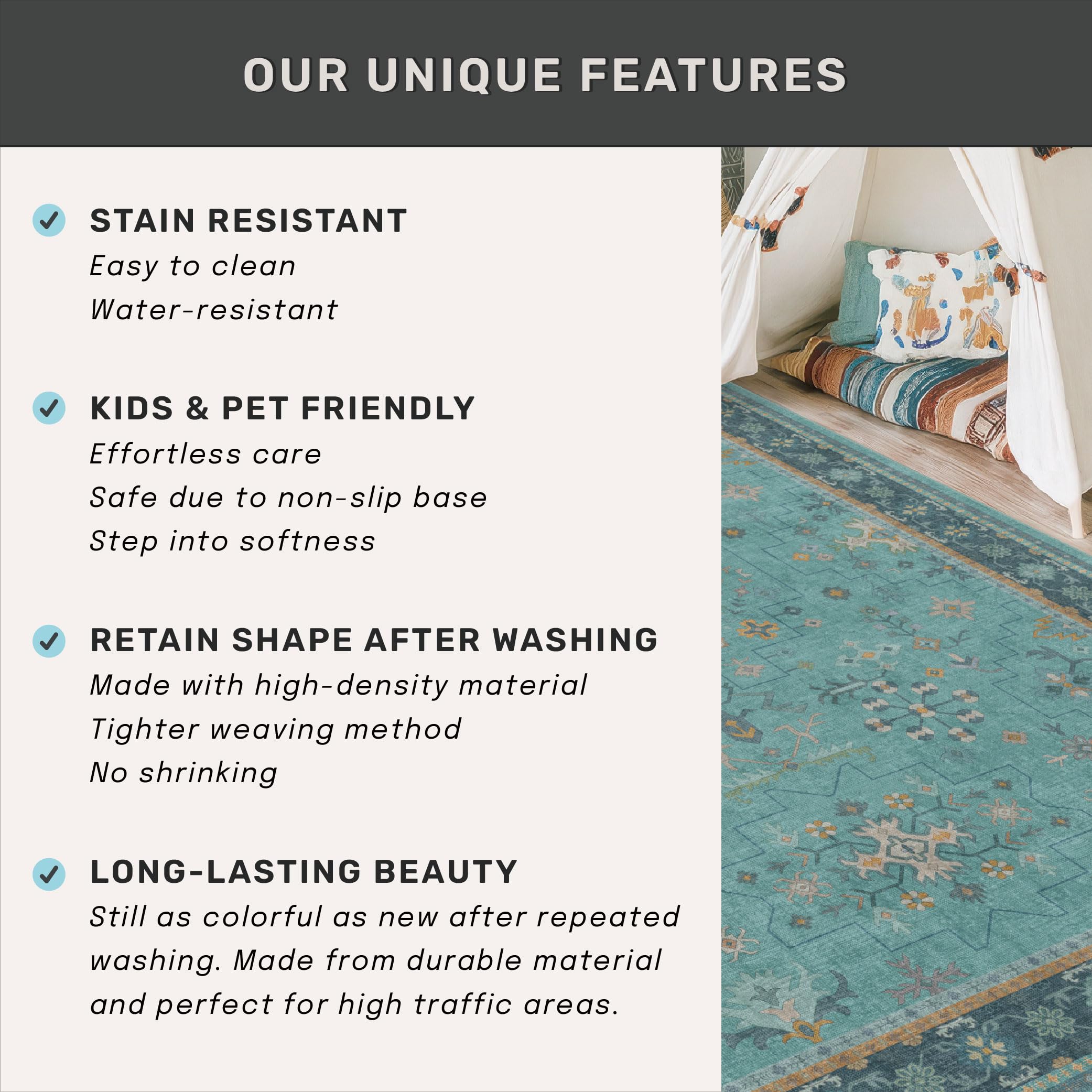Hazo Haus durable washable rug suitable for living rooms.
