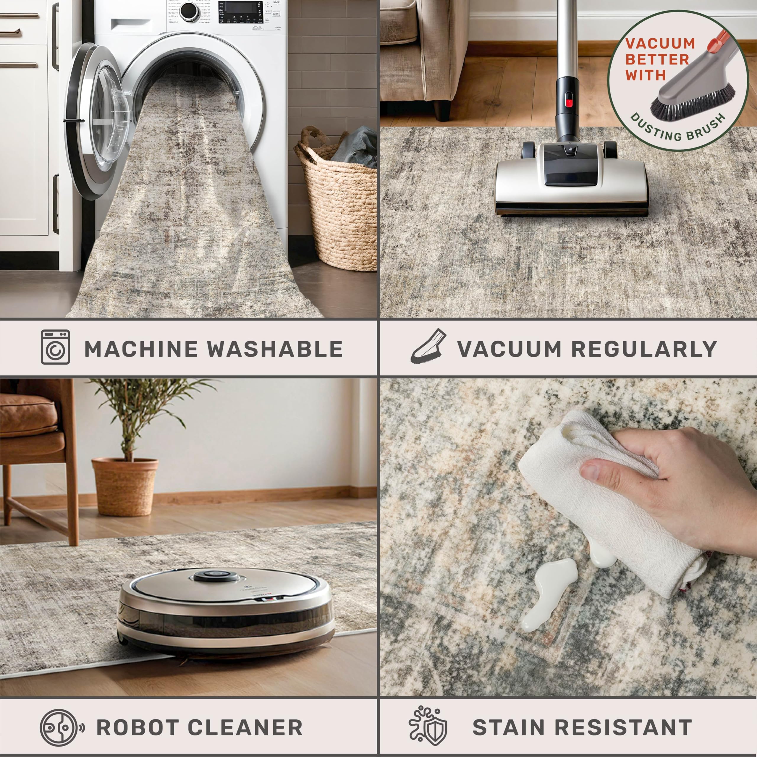 Hazo Haus low pile design simplifies vacuuming in high-traffic areas.