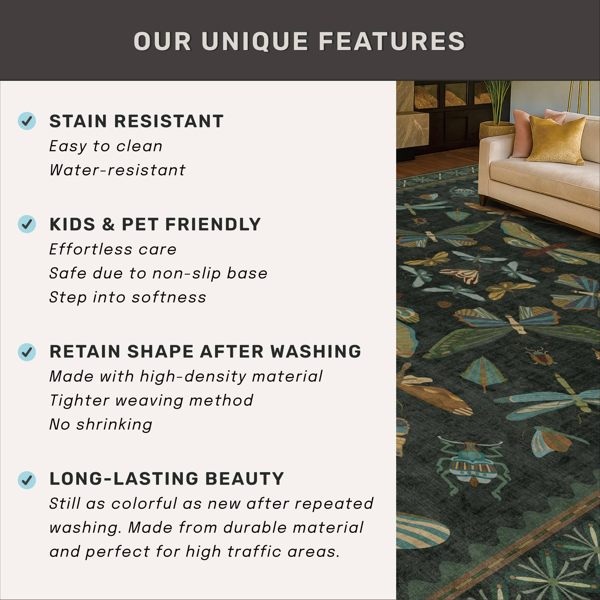 Hazo Haus machine washable rug for easy cleaning after daily life.