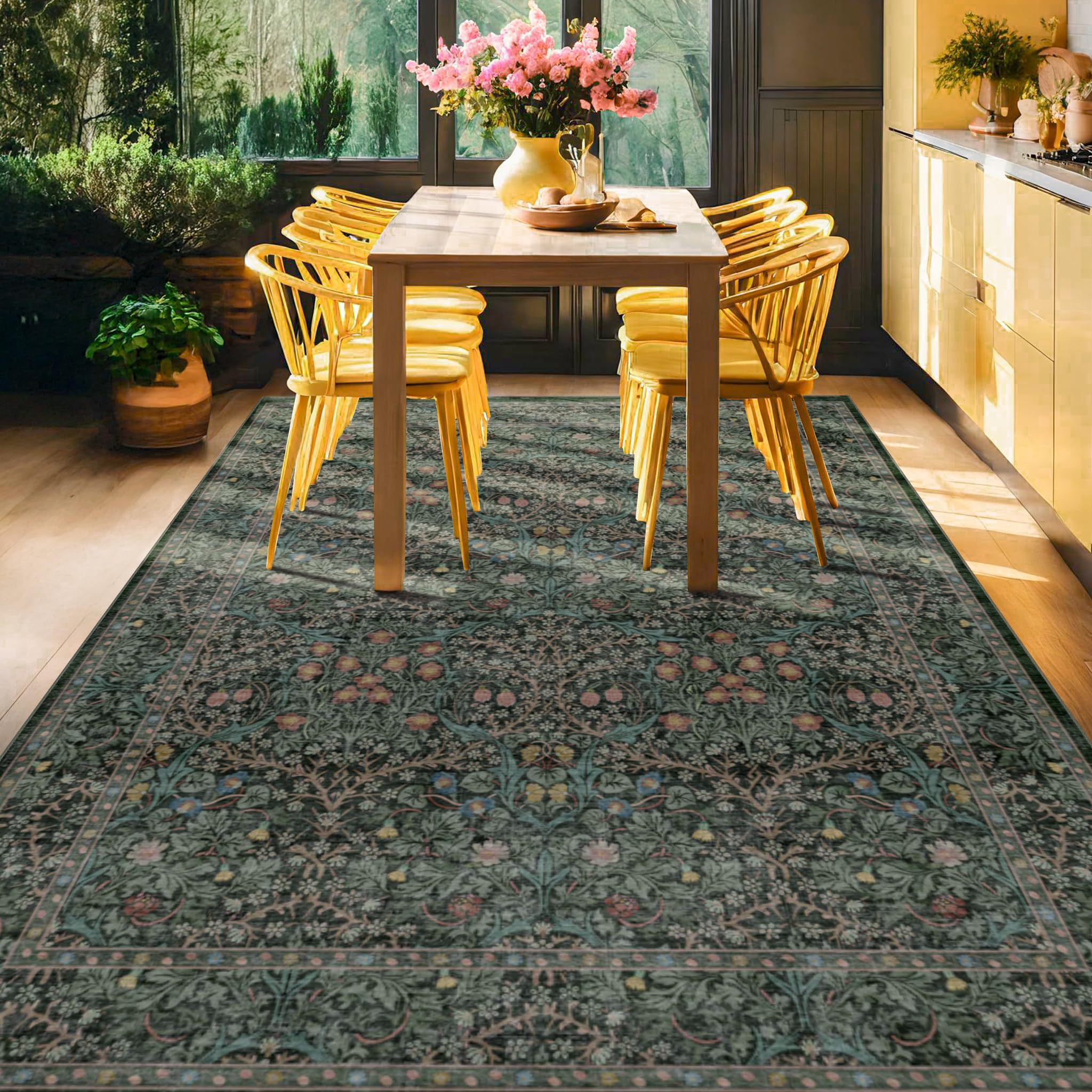 Hazo Haus emerald-green palette rug 8x10 adds depth to modern interiors.