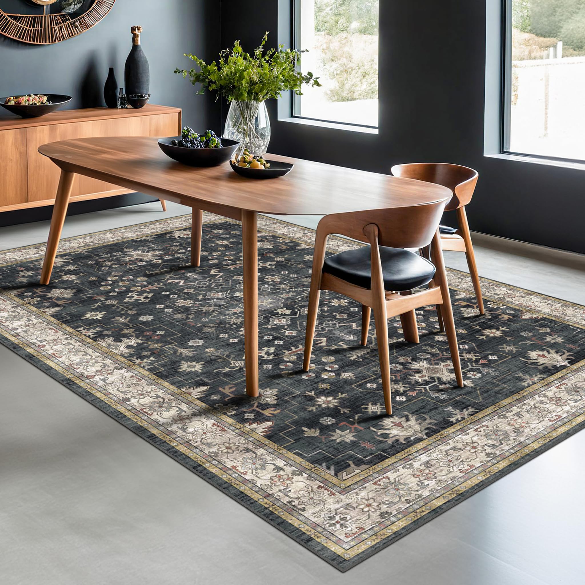 Hazo Haus faded charcoal base pairs with warm accent tones.