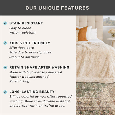 Hazo Haus rug colorways include sage greens and warm browns for styling.