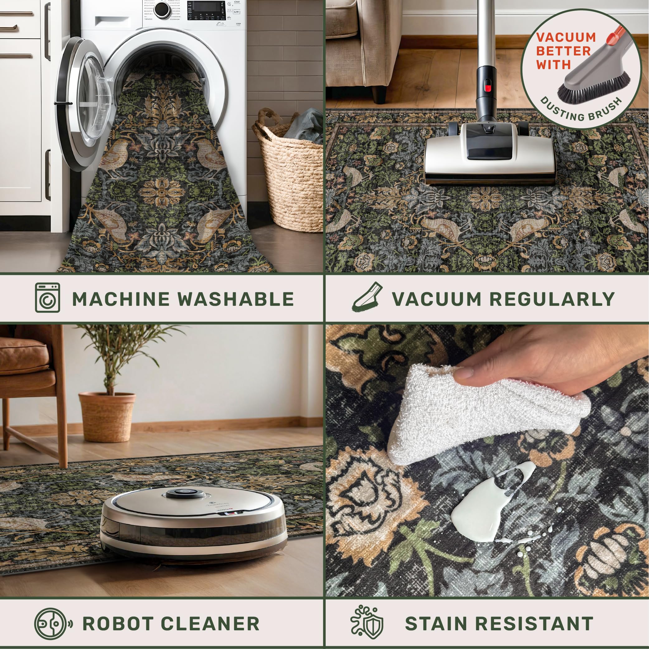 Hazo Haus Floral Kitchen Runner machine washable, easy deep cleaning after everyday messes