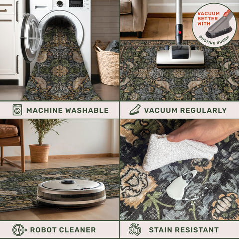 Hazo Haus Floral Kitchen Runner machine washable, easy deep cleaning after everyday messes