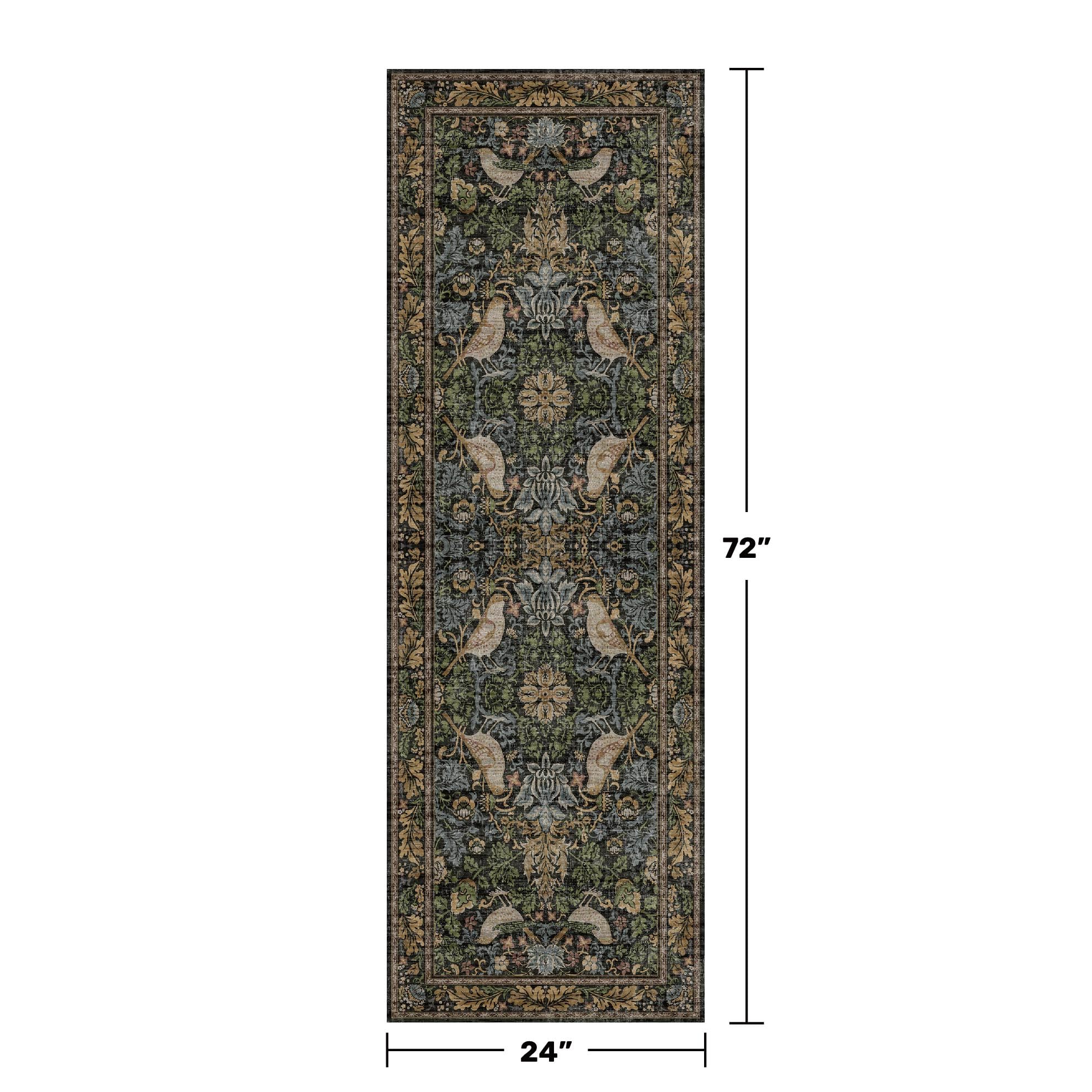 Hazo Haus Floral Kitchen Runner vintage charcoal olive slate palette, enhances cozy entryways