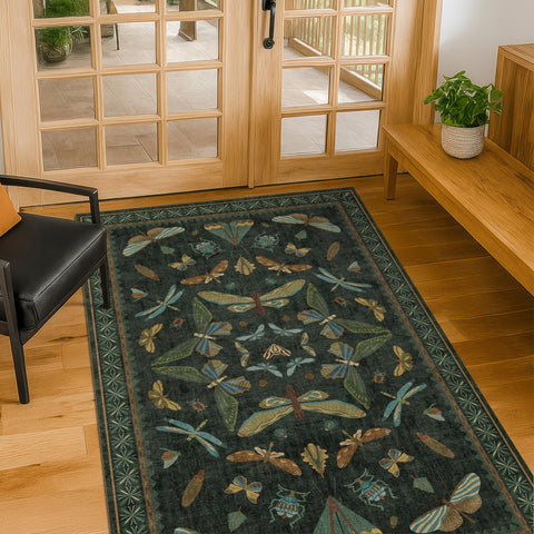 Hazo Haus green-black entryway rug with insect print for vibrant hallway decor and easy maintenance