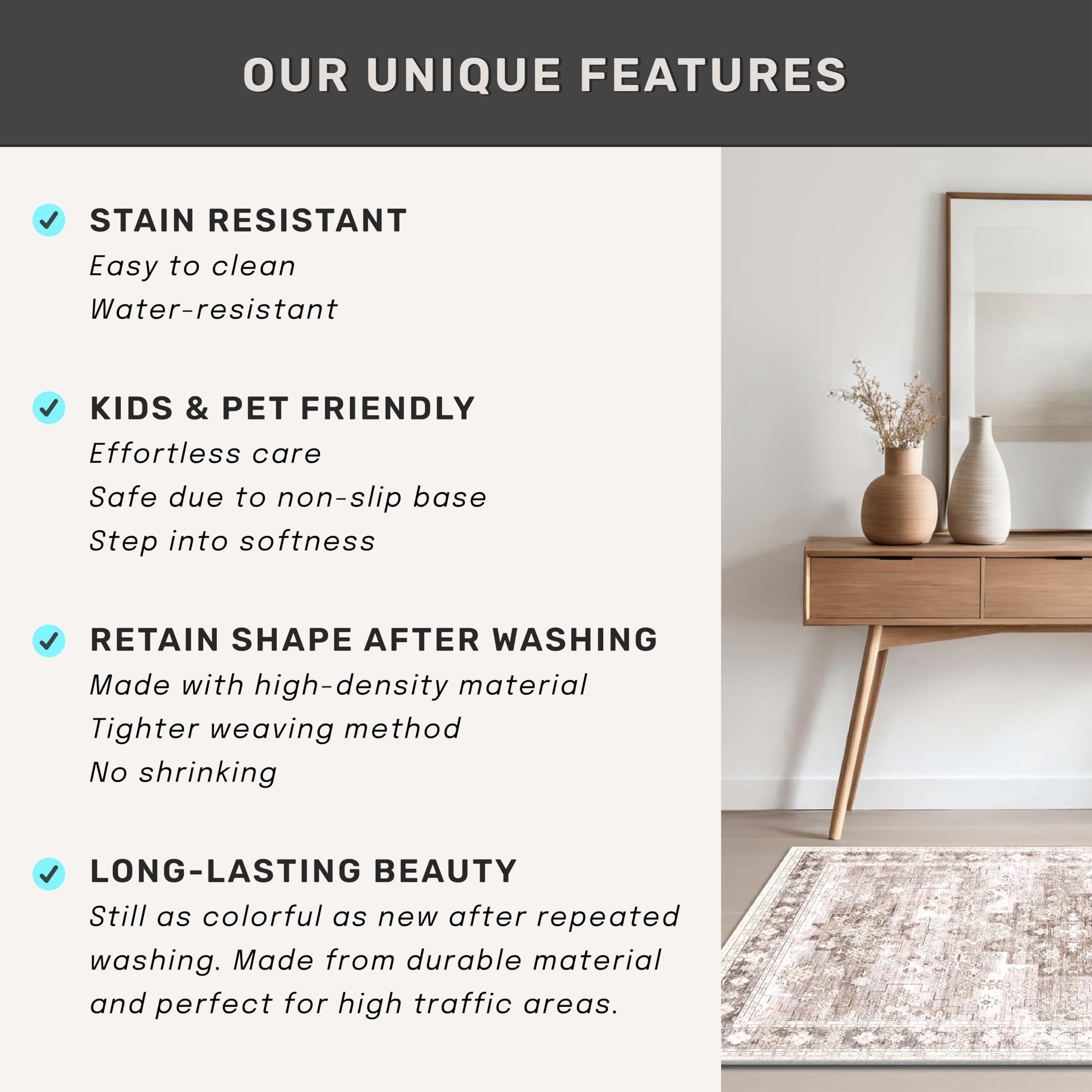 Hazo Haus kitchen, entryway, and hallway rug suitable for daily use.