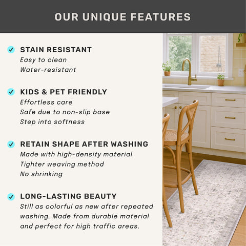 Hazo Haus bedroom rug adds calm ambience with subtle floral and soft neutrals.
