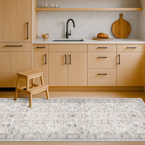 Hazo Haus light grey rug offers soft pile comfort underfoot for daily routines.