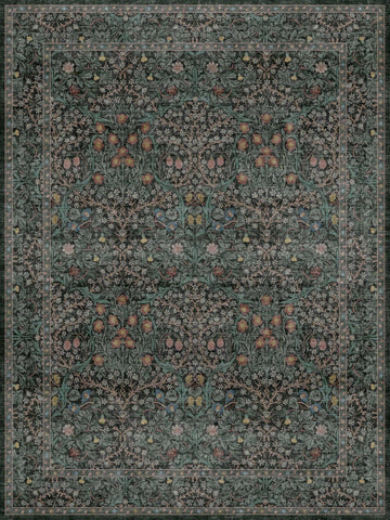 Hazo Haus living room rug in dark green, low-pile design ideal for under-table placement.